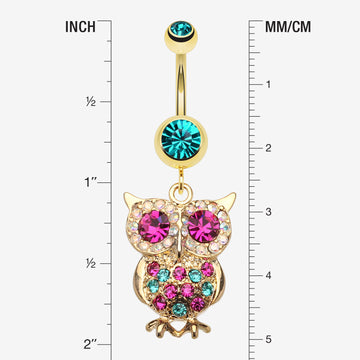Detail View 1 of Golden Owl Sparkle Belly Ring-Teal